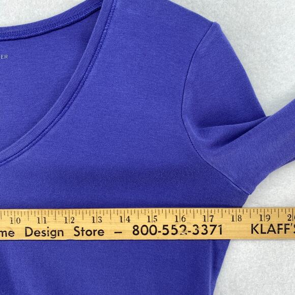 EILEEN FISHER Top S Organic Cotton Interlock Jersey V-Neck Elbow Sleeve Blue - Picture 8 of 10